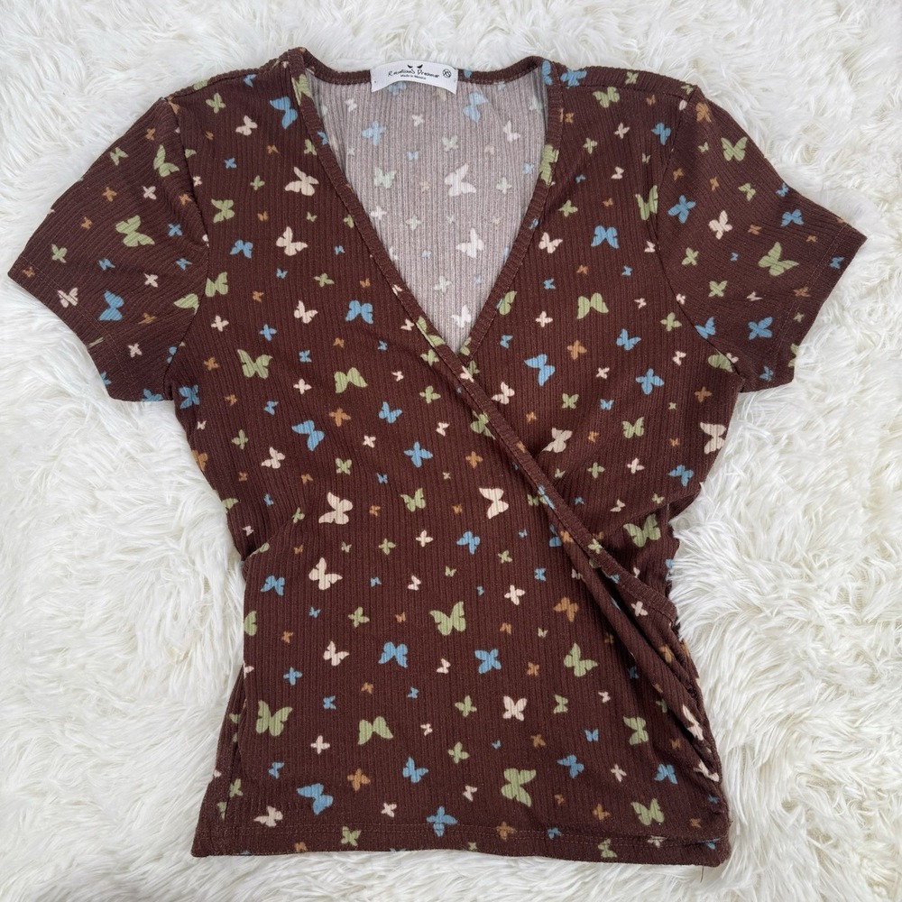 Vtg Y2K Butterfly Baby Tee XS Cottage Whimsigoth Indie Fairy Grunge Twee